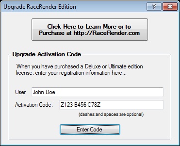 racerender 3 activation code